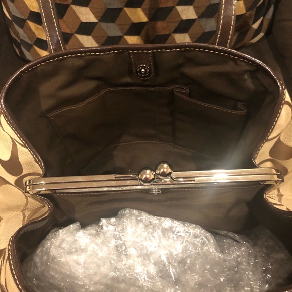 Coach Large Brown & Tan Signature Logo Shoulder Bag - Picture 4 of 12